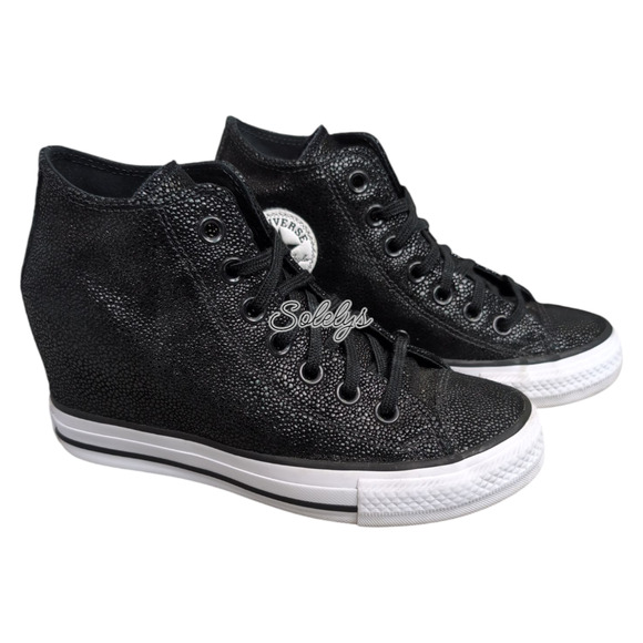Converse 2017 CTAS Lux Mid Hidden Wedge Pebbled Black Stingray Leather Sneaker 6 - Picture 1 of 10